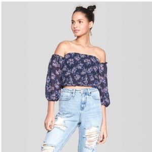 Floral Print Long Sleeve Smocked Top-79-85